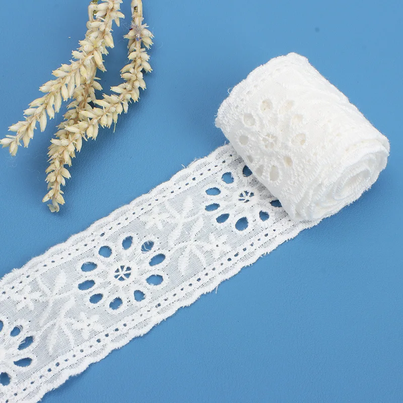 New Hollow Cotton Lace Embroidery Lolita Lace Fabric High Quality 2024 White Lace Applique Trim Brocade Fabric Decorate Clothes