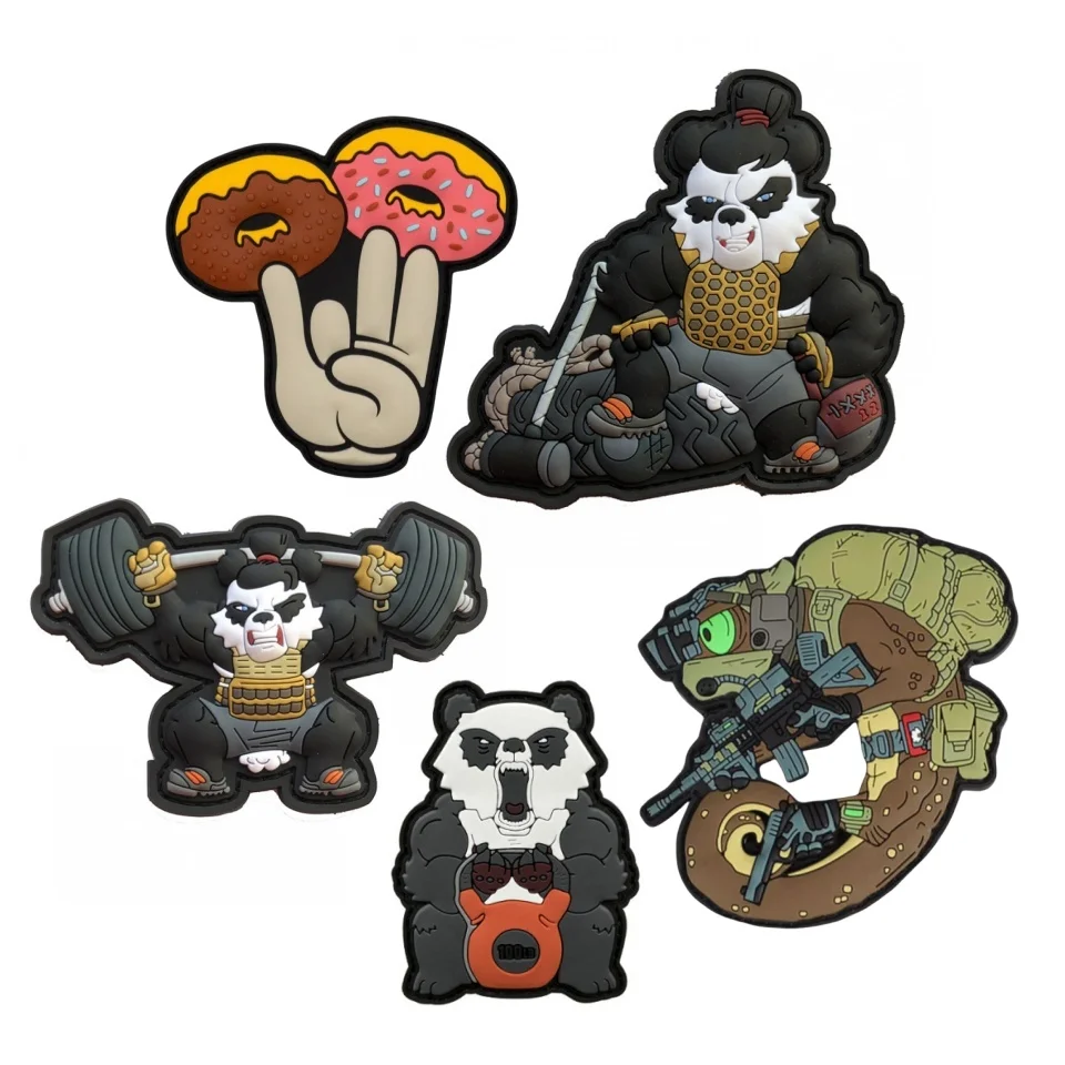 Cartoon Fitness Panda PVC Anime Patch Military Tactical Vest Hook and Loop Patches Backpack Applique for Clothes