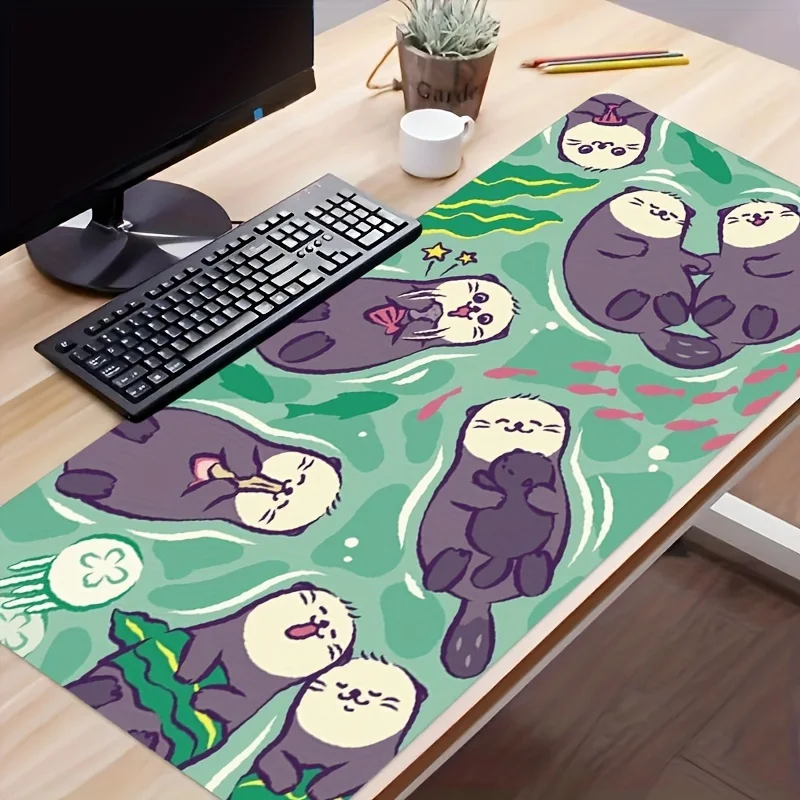 Cute Sea Otter Cartoon Kawaii Large Gaming Mouse Pad Office Desk Mat Computer Keyboard Pad Birthday Gift for Women Girls