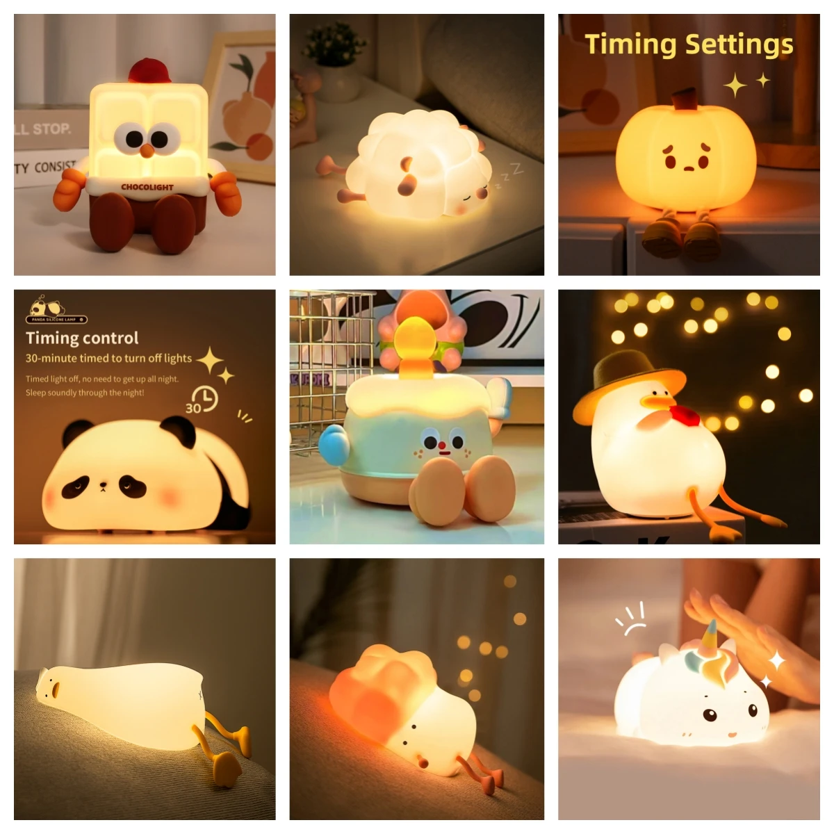 9 Type Cute Lantern Silicone Night Light Bedroom Sleep Lamp Bedside Pat Lamp Sleeping Companion Cartoon Ornaments For Children\'s