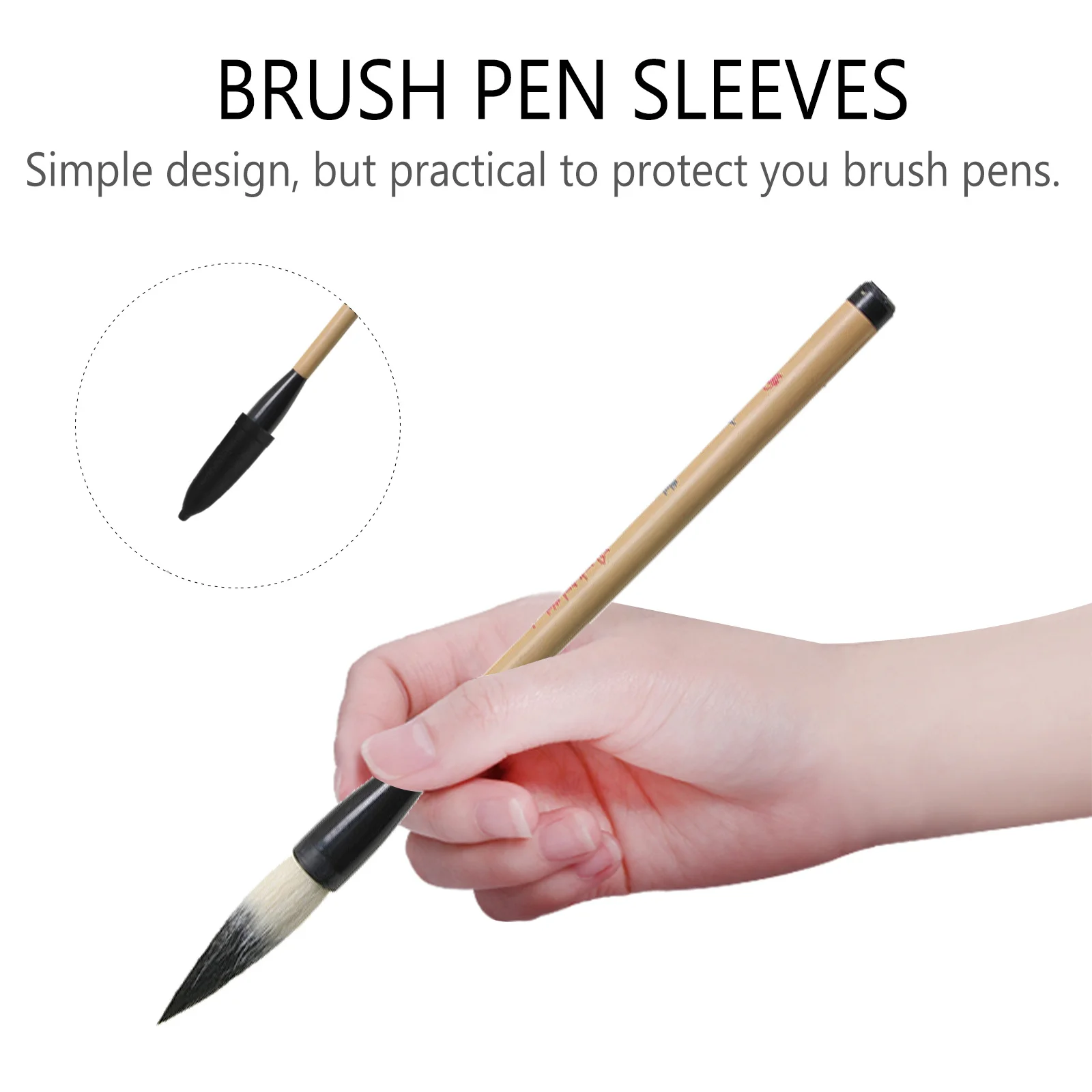 100 Uds. Funda para pinceles, fundas para bolígrafos, campana, fundas para caligrafía china, protectores de punta negros