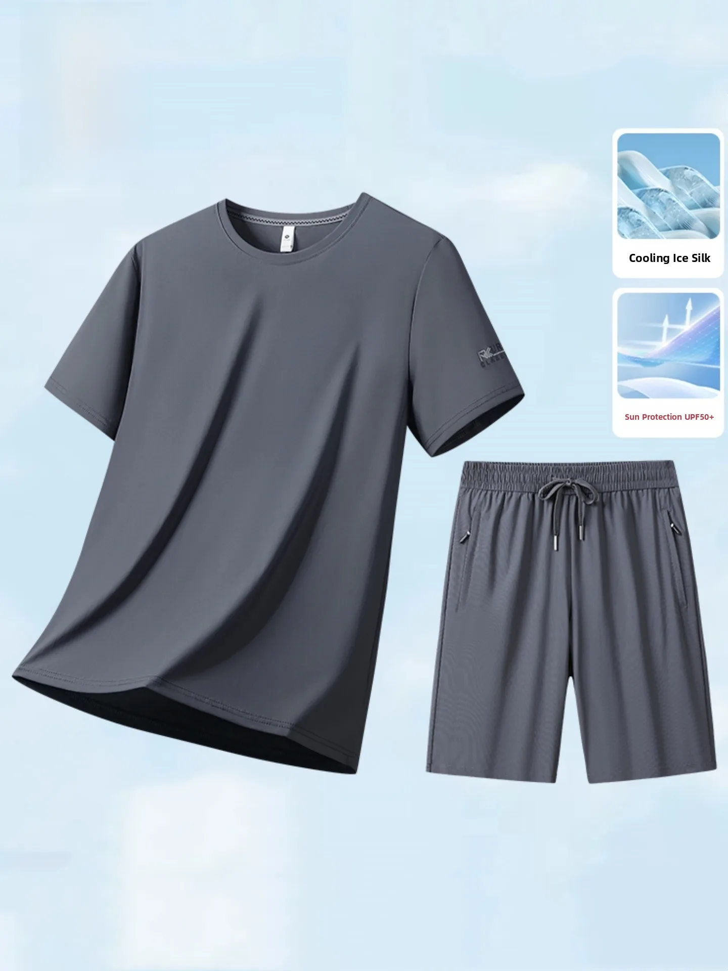 

Men's Fitn Running Set Ice Silk Thin Qui Dry Breathable Summer New Arrival Two Piece Suit Sportswear Casual T-irt orts