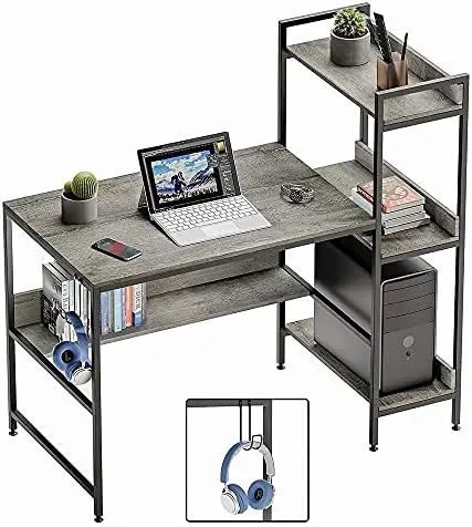 Computer tisch mit Regalen 47-Zoll-Leiter Schreibtisch Schlafzimmer Organisation für kleinen Raum reversible Bücherregal und unter Schreibtisch