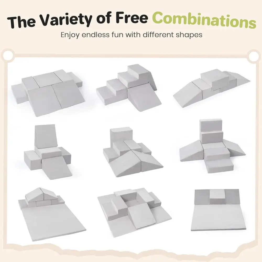 Zestaw piankowych klocków do wspinaczki dla maluchów, 6-elementowy centrum zabaw z matą o wymiarach 120x120 cm, zmywalny pokrowiec, odpowiedni dla dzieci w wieku 1-3 lat (szary)