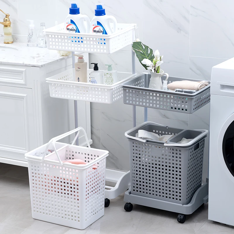 

Large Capacity Laundry Hamper Multi-Layer Bathroom Dirty Clothes Basket Home Use Clothing Storage Basket Simple Pure Color De...