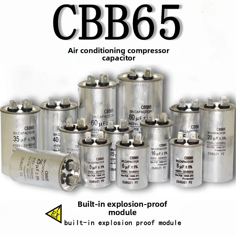 CBB65 air conditioning compressor starting capacitor 5 /6/ 8/ 10/14/ 15/ 16/20/25/ 30/ 35/ 40/ 45/ 50/ 60/ 100UF/ 450V