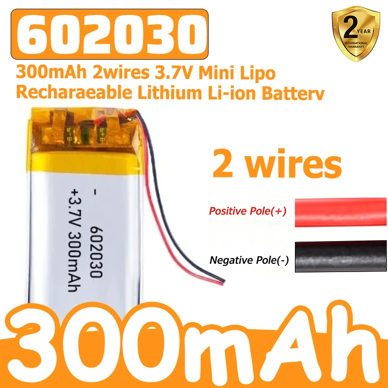 602030 Lithium Battery 300mAh 3.7V Li-ion Polymer Rechargeable Batteries for Bluetooth Headset Speaker Monitor Self-Timer