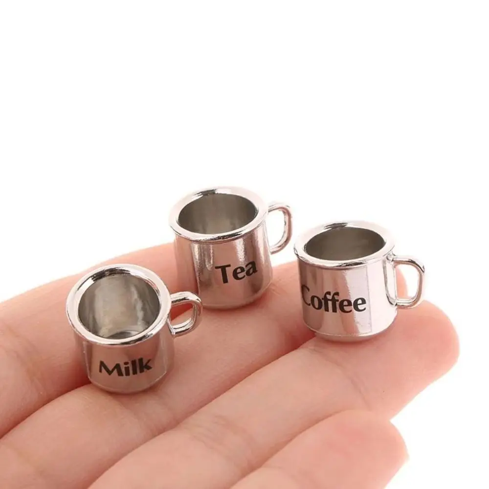 1 set Tea Cup 1:12 Dollhouse Water Cup Silver Spoon Simulation Dollhouse Miniature Model Mini Furniture Dollhouse Miniature Cup