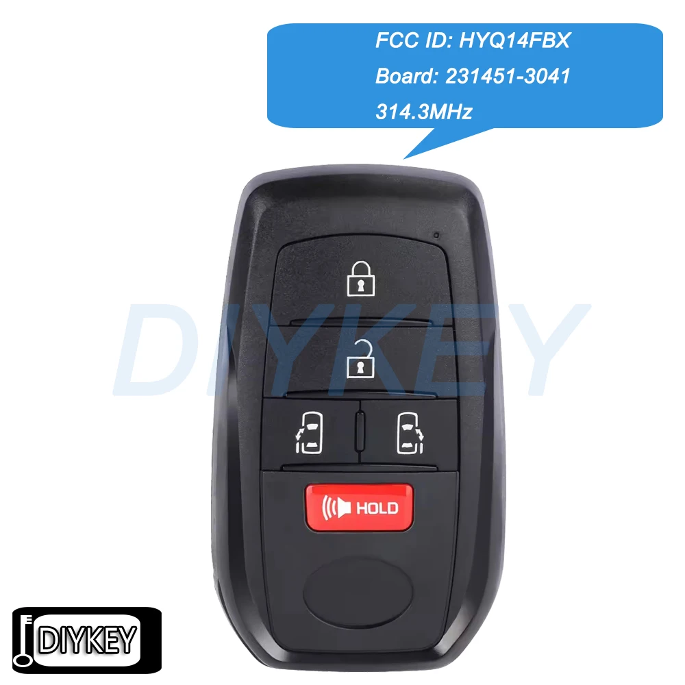 5 Buttons Smart Remote Car Key Fob 314.3MHz for Toyota Sienna 2021 2022 2023 2024 FCC ID: HYQ14FBX Board: 231451-3041