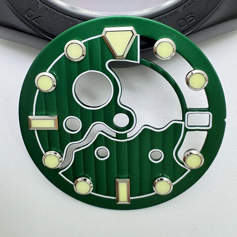 28,5 мм без логотипа, циферблат для часов, полый дизайн, зеленый светящийся циферблат, циферблат для часов NH35/NH36, модифицированный механизм, ремонт