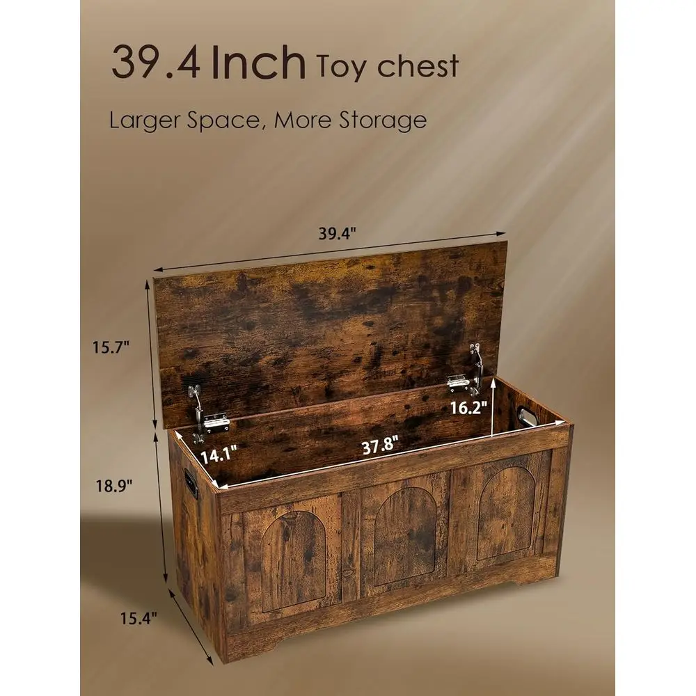 大きな素朴な木製収納チェスト、フリップトップ玄関靴ベンチ付き、39.4、組み立て簡単、リビングルーム、寝室、プレイルームに最適