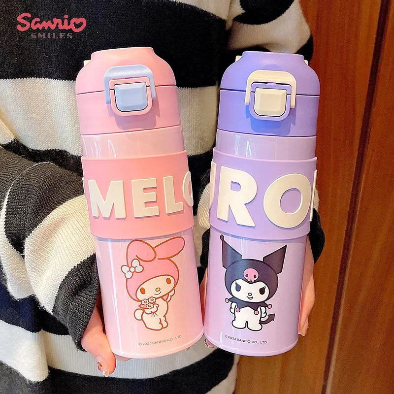 Sanrio Cinnamoroll Kuromi butelka na wodę termos Kawaii Anime moja melodia studenta dziecko przenośny butelka próżniowa kubek na wodę termalną