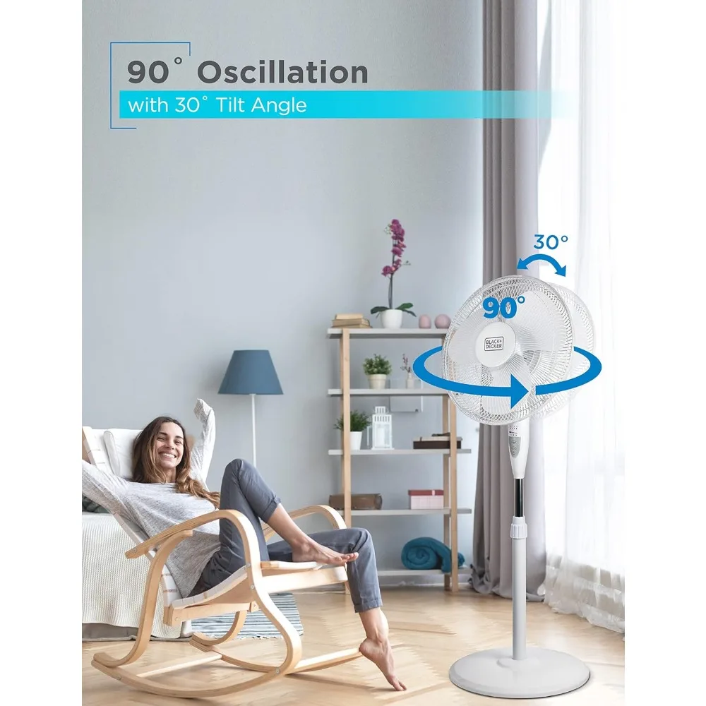 Ventilateur sur pied avec base sur socle, ventilateur sur socle réglable recommandé avec télécommande et panneau de commande tactile, résistant à 90 ° OscillBrian