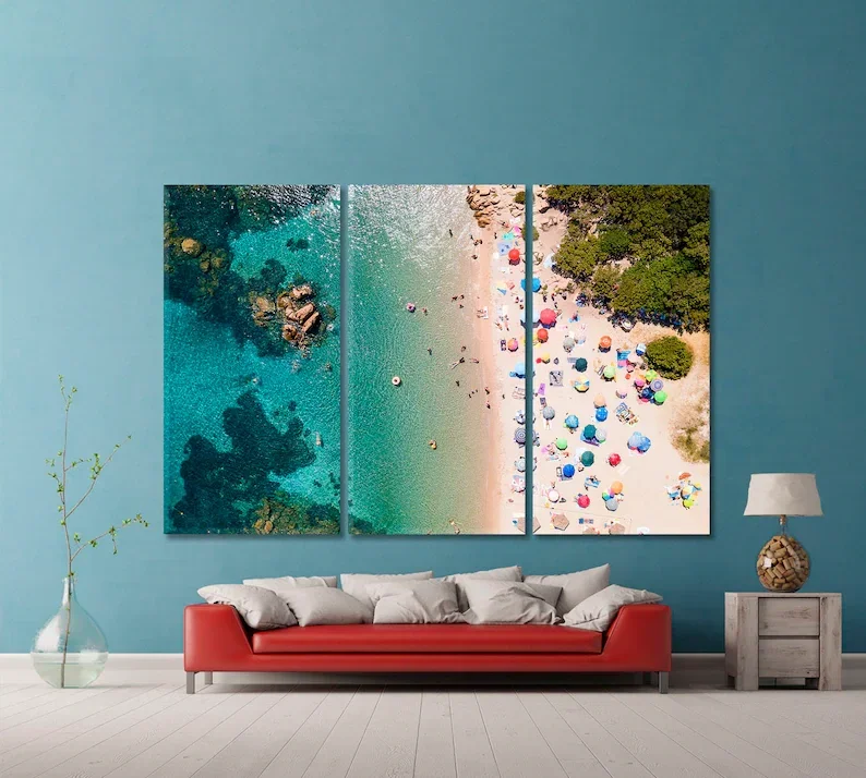 Sea Drone View Photo Art Aerial Poster Print Beach Wall Decor Beach Canvas Ocean White Sand