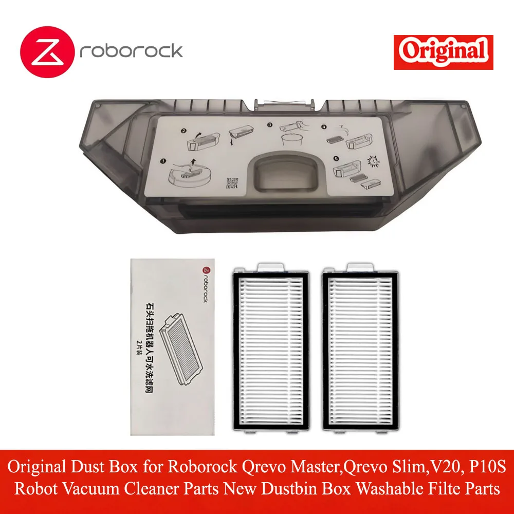 Originele stofopvangbak voor Roborock Qrevo Master, Qrevo Slim, V20, P10S robotstofzuiger, nieuwe onderdelen, wasbare filter.