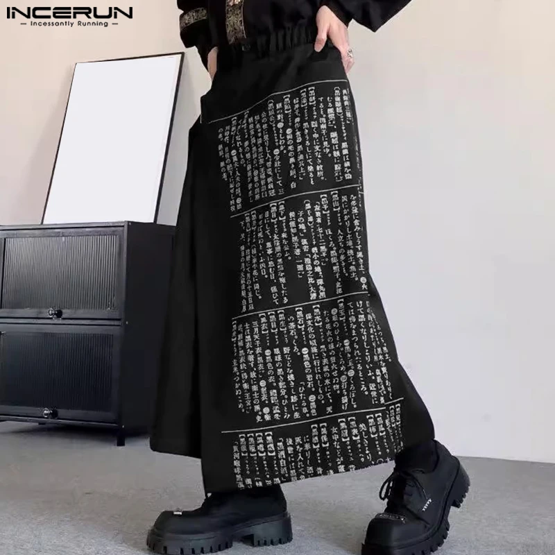 

INCERUN Men Pants Printing Elastic Waist Joggers Loose Irregular Skirts Trousers Men Streetwear 2025 Vintage Casual Male Pants