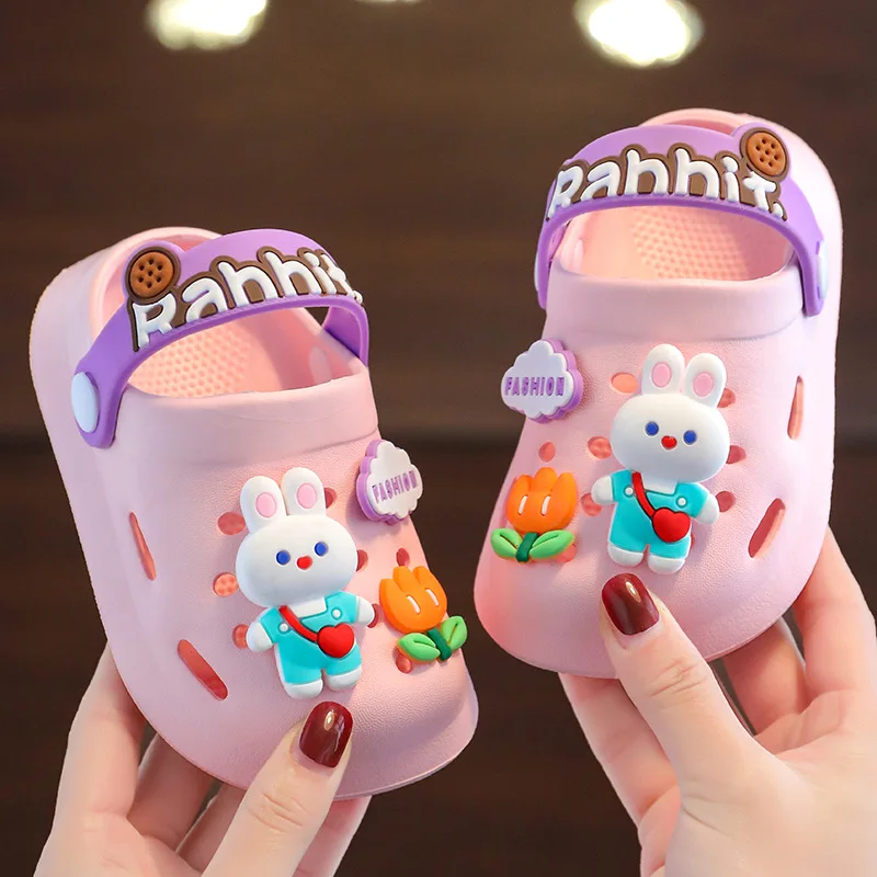 Children Summer Cartoon Sandals Kids Non-slip Baby Girls Cartoon Cute Rabbit Sandals Infantil Boys Soft Sole Garden Beach Shoes