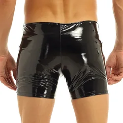 Mens Casual Short Pants PVC Mirror Bright Leather Casual Shorts Sexy Zipper Leather Shorts for Women