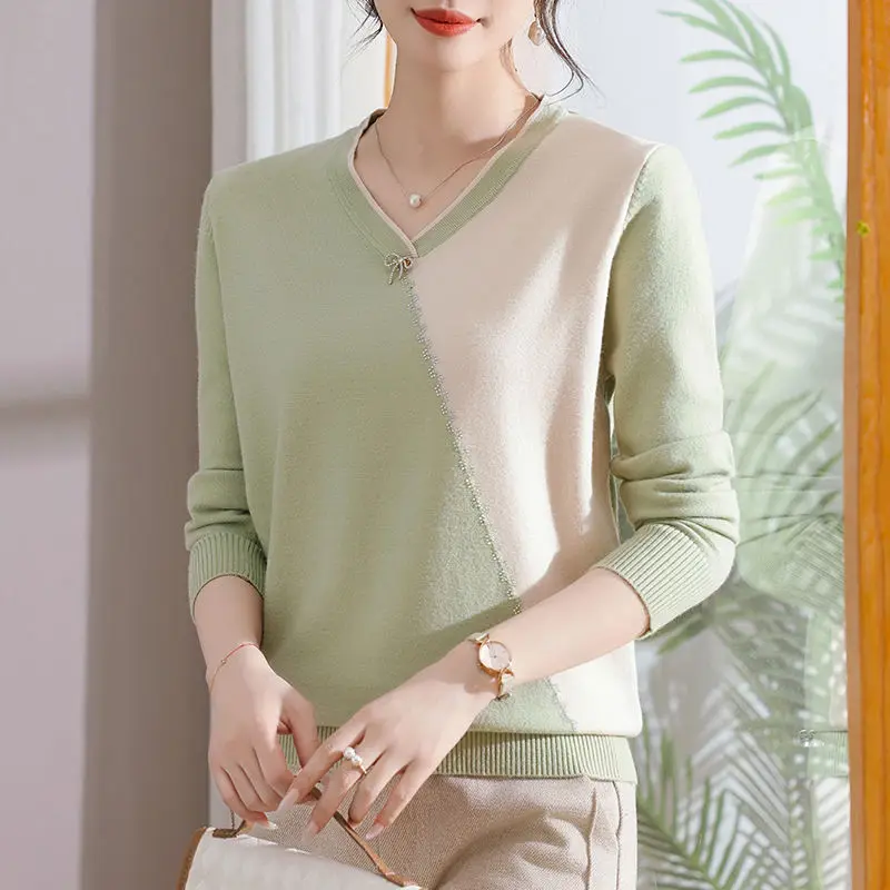 Mom Middle-aged New Knitted Middle-aged and Elderly Women's Clothing Western-style Base Long Sleeved Sweater Small Shirt Top