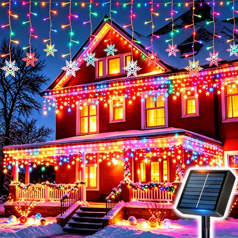 Solar Ice Strip Snowflake String Light Christmas Tree Decoration Light Winter Festival Light for Christmas Halloween Decor