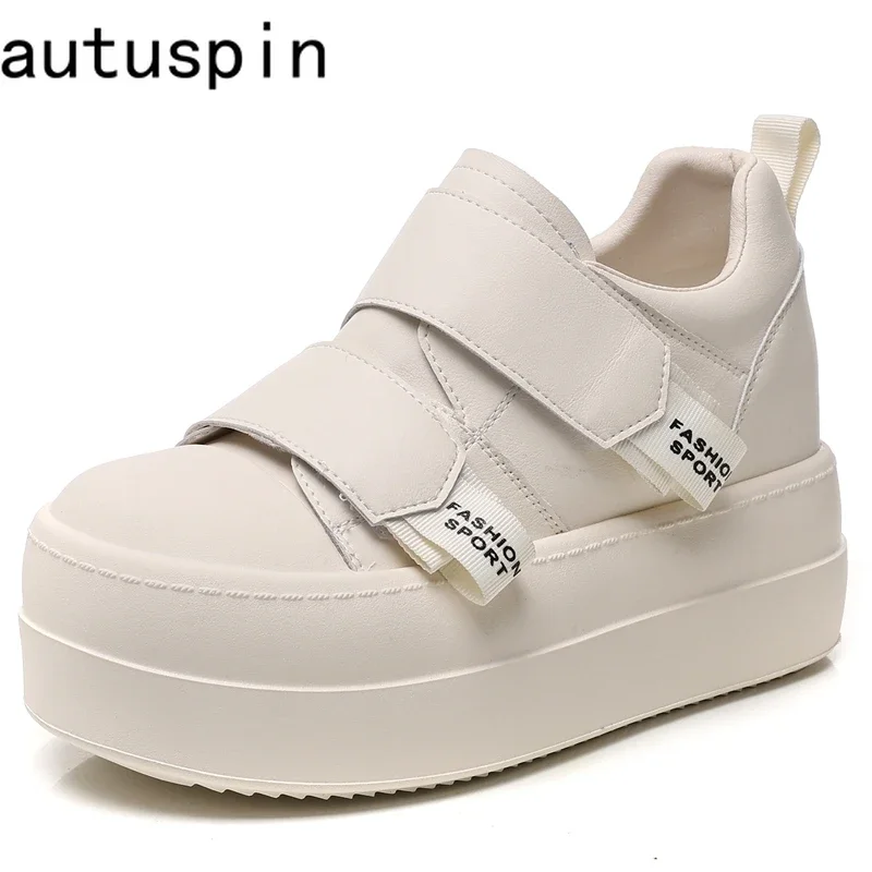 

AUTUSPIN Newest Leather White Shoes for Women 2025 Trend Tide Platform Leisure Sneakers Ladies Outdoor Heighten Vulcanize Shoe