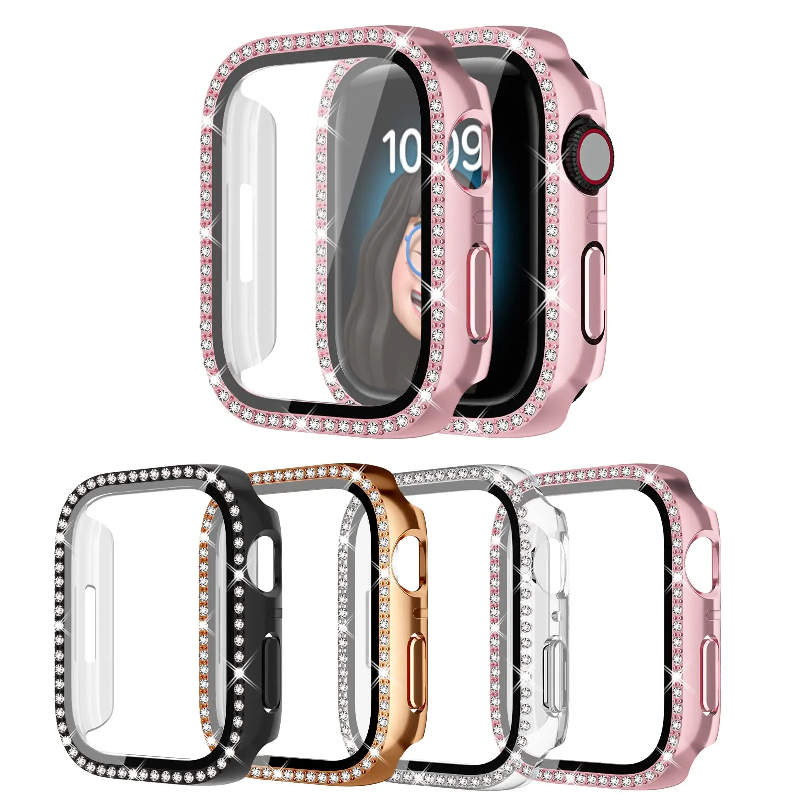 Diamond Full Protective Case for Apple Watch Series 7 41MM 45MM Bling Case Bumper Protector For iWatch 6 5 4 38MM 42MM 40mm 44MM