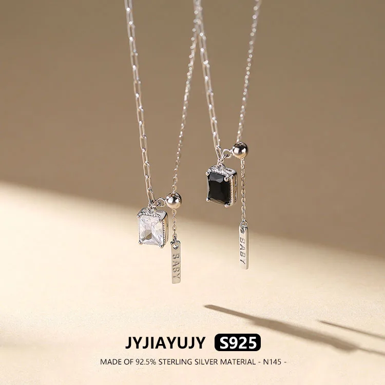 

JYJIAYUJY 100% Sterling Silver S925 Necklace Square Zircon Two Colors Adjustable Cross Chain 50CM Jewelry Gift Daily Use N145