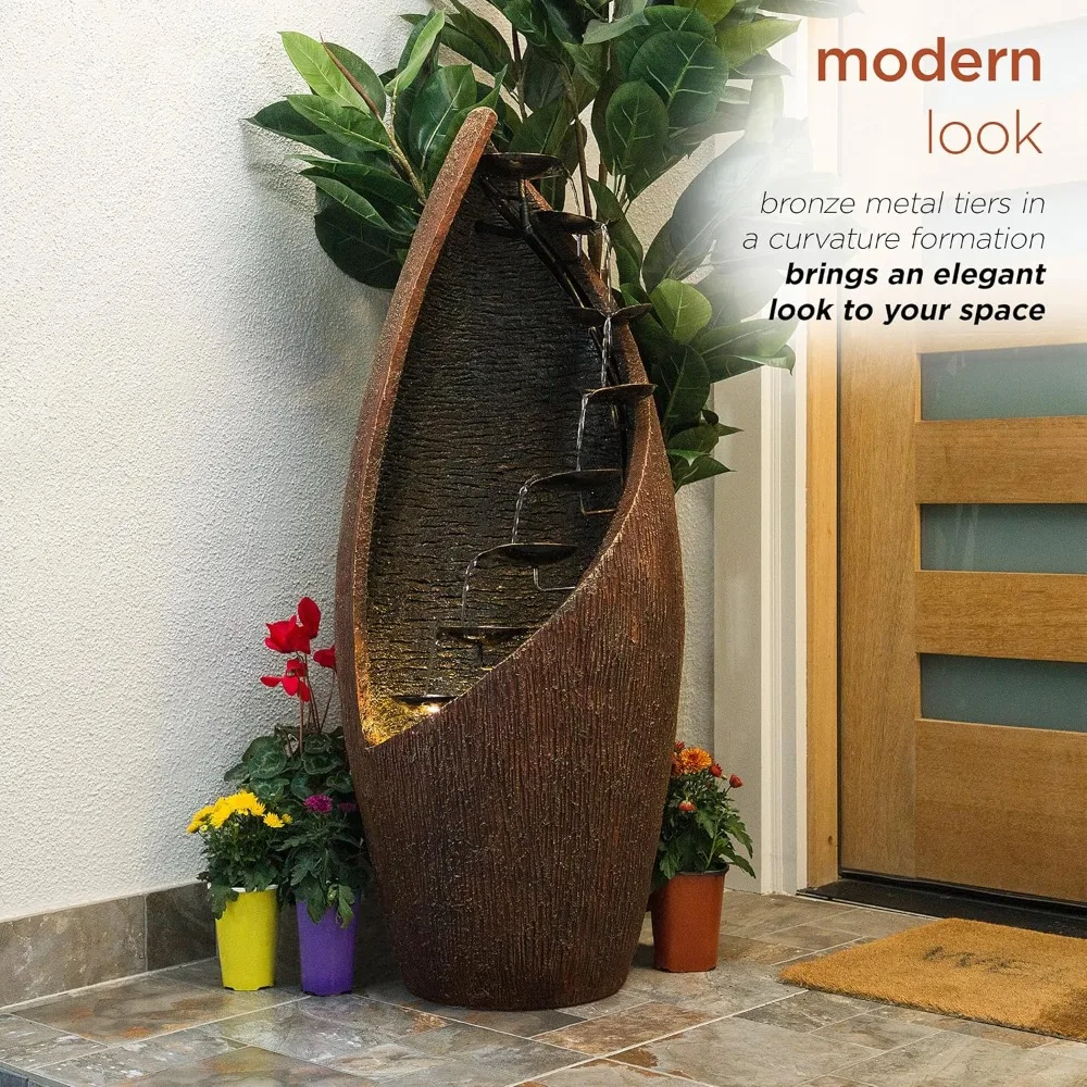 أرضية خارجية معاصرة، GIL122 نافورة مياه معدنية برونزية متدرجة مقاس 43 بوصة مع أضواء LED، خارجية أنيقة #5