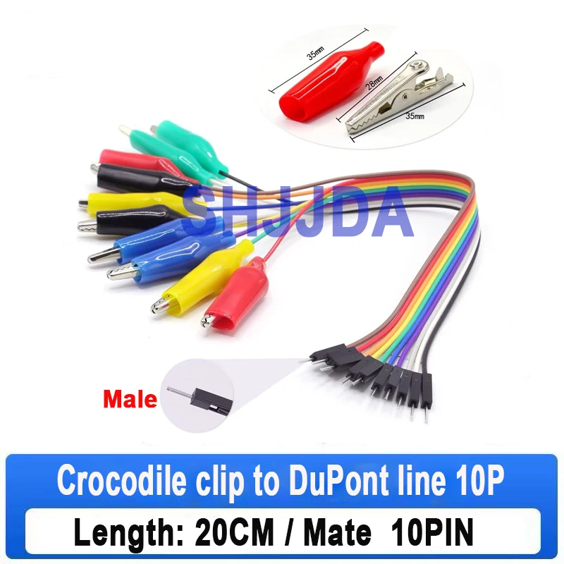 20CM 30CM Color DuPont Wire with Crocodile Clamp DuPont Male and Female Head to Medium Crocodile Clamp Test Connection Wire