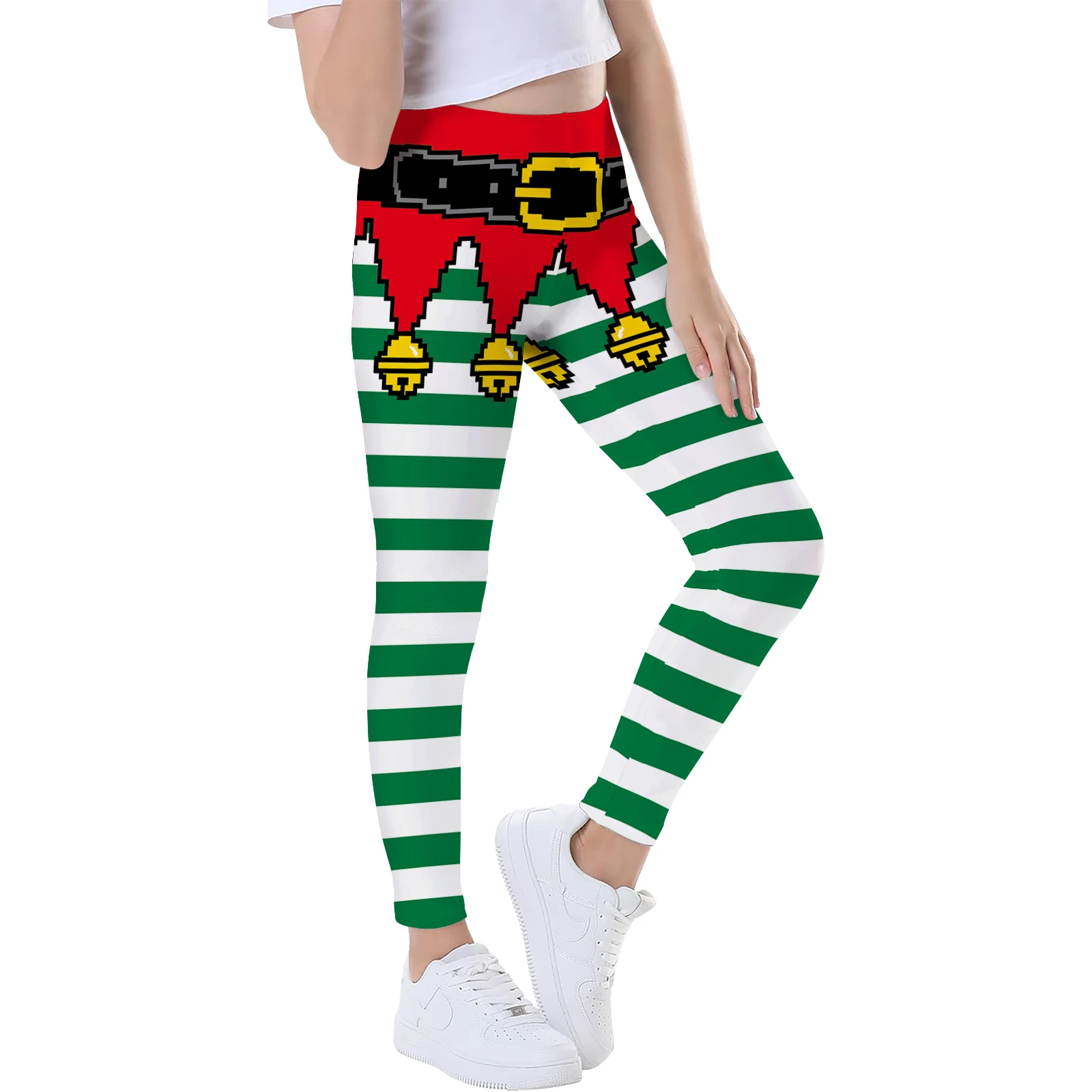 Girl Leggings Elf Christmas Pants Santa Claus Cosplay Costume Xmas Stripe Snowflake Elk Print Cute Tights Trousers Party Pants