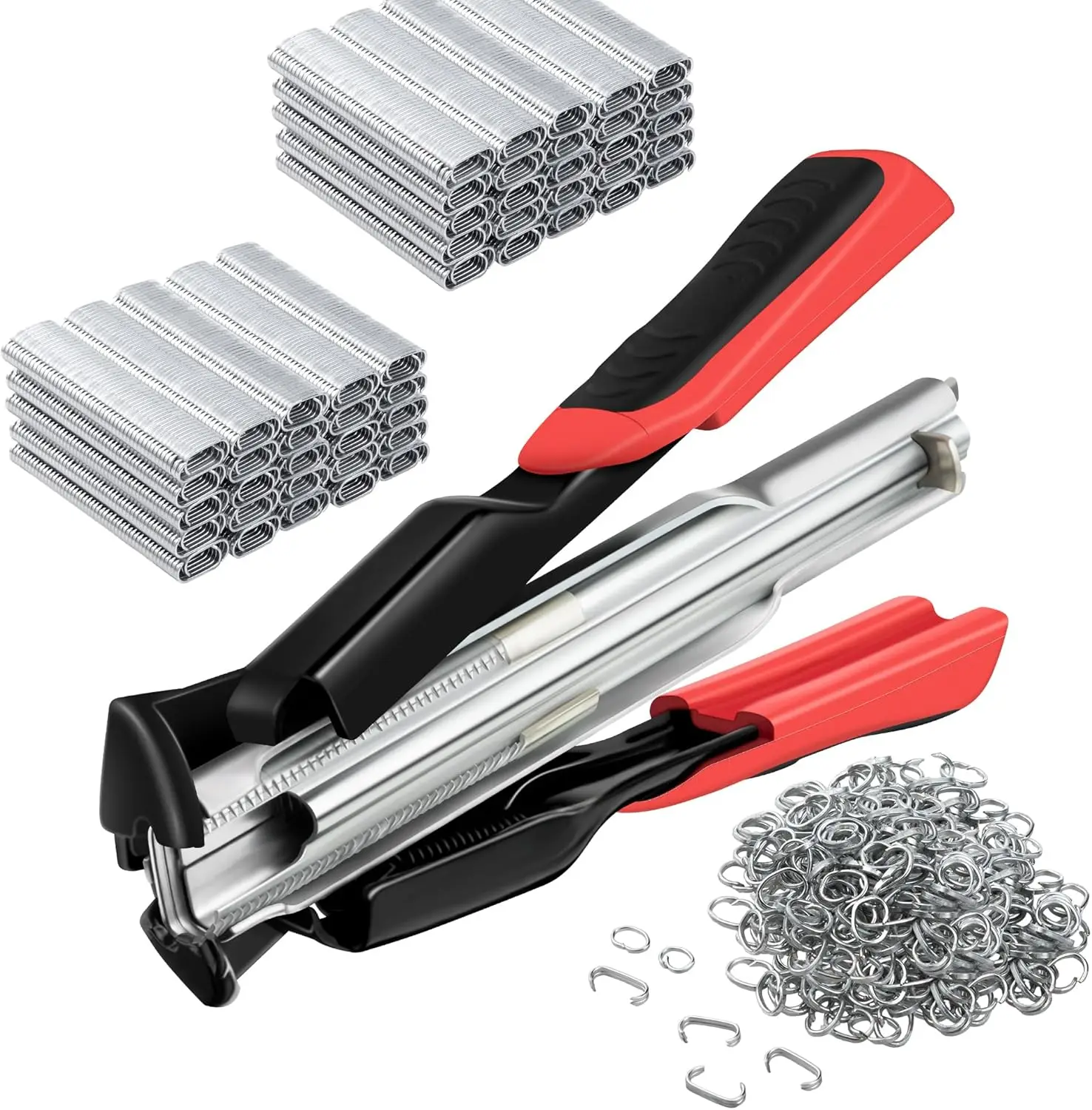 

2500 Pcs C Clips & Hog Ring Pliers Kit, 3/4'' Fencing Plier for Pet Cages, Upholstery, Car Cushions, Meat Casings