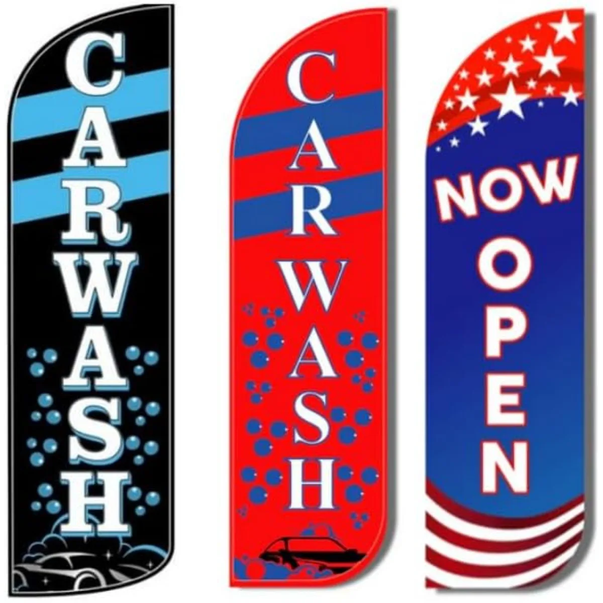 3PCS Car Wash Feather Flags 3x11.5FT Windless Swooper Banners for Outdoor Business Advertising No Hardware