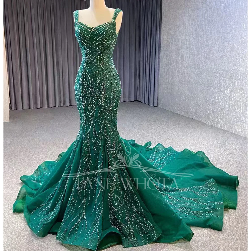 Luxury Green Sequined Sweetheart Sleeveless Evening Dress Lace-Up Back Sheath Fit Style For Women