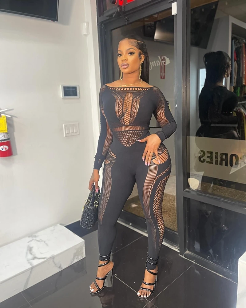 

STYLISH LADY Hollow Out Lingerie Jumpsuits 2025 Autumn Women Long Sleeve O Neck Bodycon Black Pink Sexy Club One Piece Jumpsuit