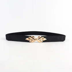 Fashion Leaf Thin Belt Stretch Dress Belt Women Fashion Waist Thin Buckle Waistband for Ladies Belt Decoration Narrow Waistband