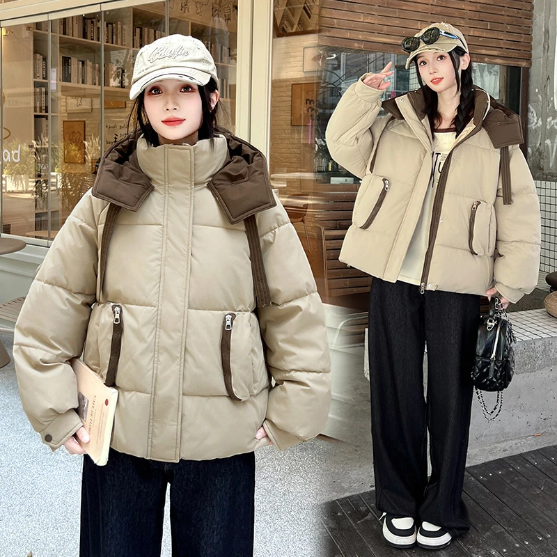 Short Cotton Jackets Woman Loose Winter Parka Coats 2025 New Patchwork Hooded Casual All-match Thick Warm Bread Clothes Trend