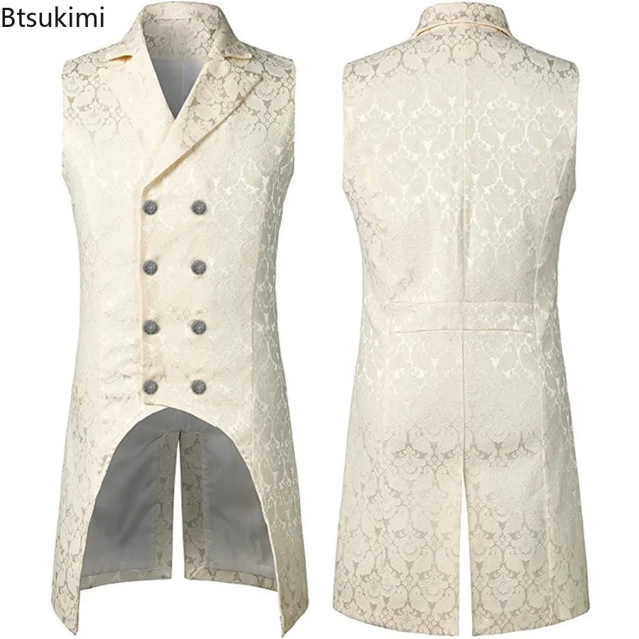 

Medieval Men's Gothic Jacket Retro Jacquard Waistcoat Steampunk Cosplay Costumes Double Breasted Slim Tuxedo Vest Victorian Tops