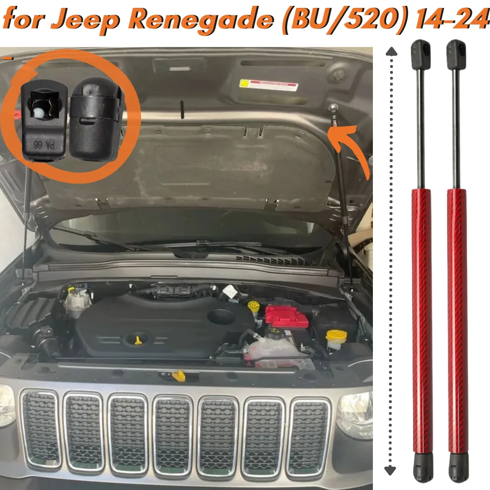 

Qty(2) Hood Struts for Jeep Renegade (BU/520) 2014-2024 Front Bonnet Modify Gas Springs Shock Absorbers Lift Supports Dampers