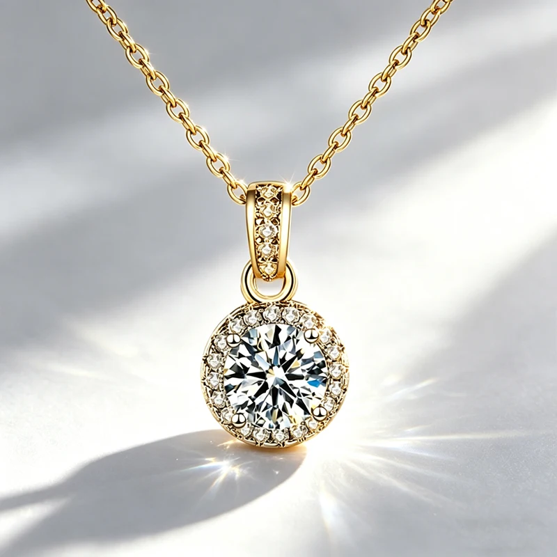 0,5-2ct Runde Moissanit-Halskette aus S925 Silber mit GRA-Zertifikat, zarter und vielseitiger Anhänger für Damen, Hochzeitsschmuck – Detail 10