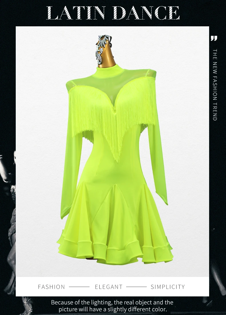 Erwachsenen-Latin-Tanzkleid Damen-Röcke Bühnenbekleidung Mädchen Elegante Party-Tanzkleidung 2026 Sportkostüm Abendkleid mit Fransen – Detail 2