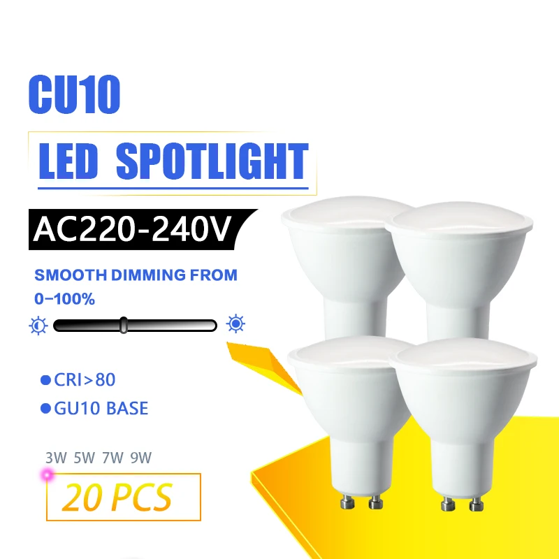 

20 шт. Energy Spot GU10 Базовая светодиодная лампа с регулируемой яркостью дневного света 3000K-6000K 50 Вт Галогенная замена для ландшафтного трекового освещения