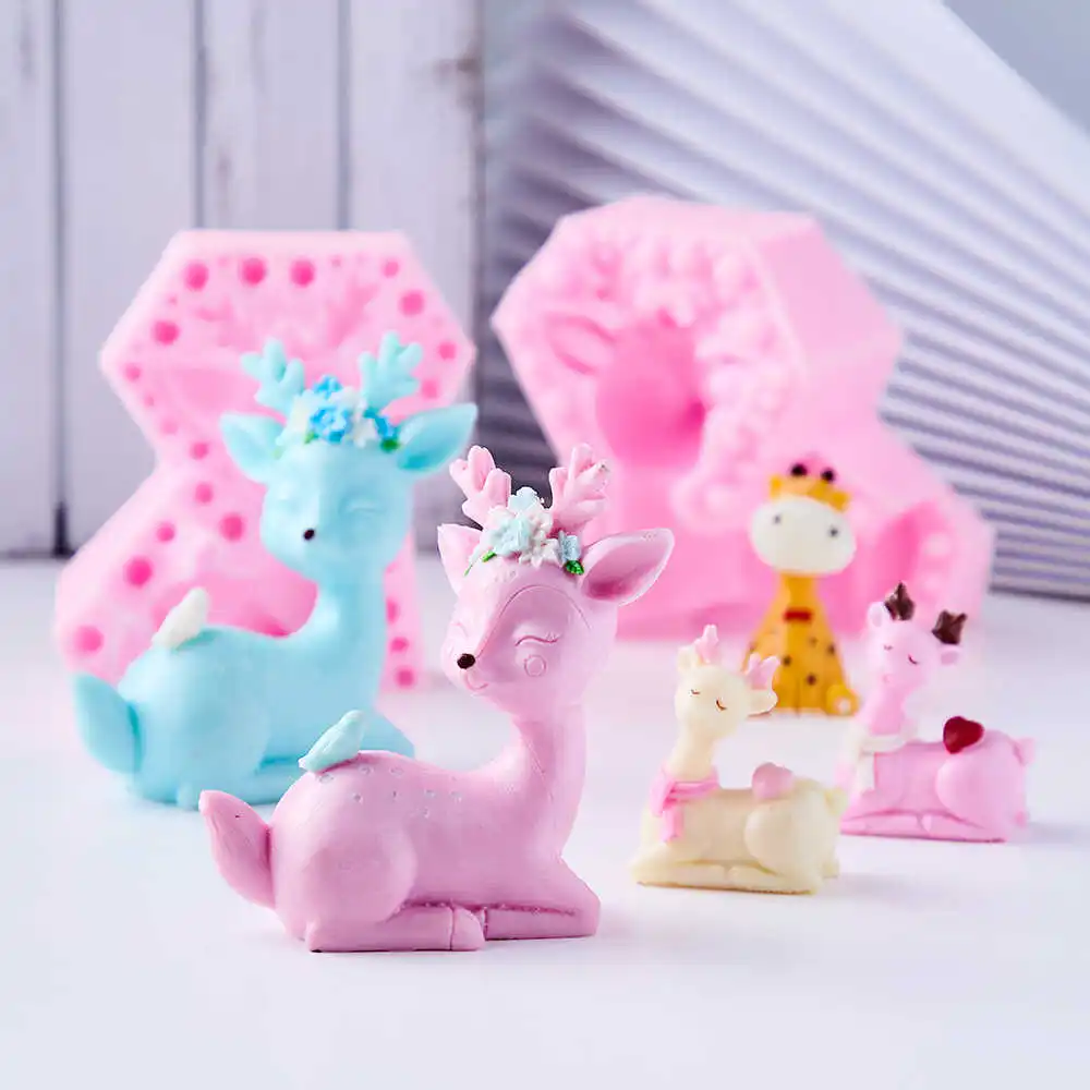 

Three-dimensional Sika Deer Zebra Giraffe Silicone Mold Fondant Cake Chocolate Mould Plaster Resin Molds Cake Decorating Tools