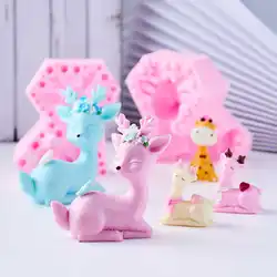 Three-dimensional Sika Deer Zebra Giraffe Silicone Mold Fondant Cake Chocolate Mould Plaster Resin Molds Cake Decorating Tools
