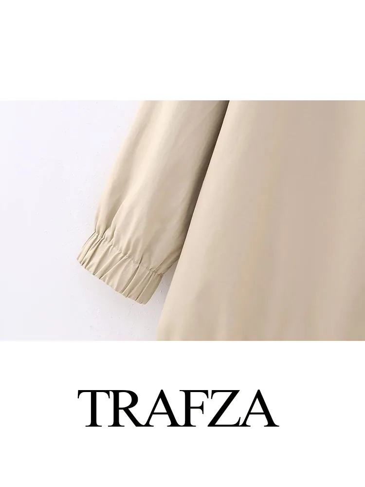 TRAFZA-Veste à Manches sulfet Col Rabattu pour Femme, Couleur Unie, Poche, Simple Boutonnage, Style de Rue, Printemps