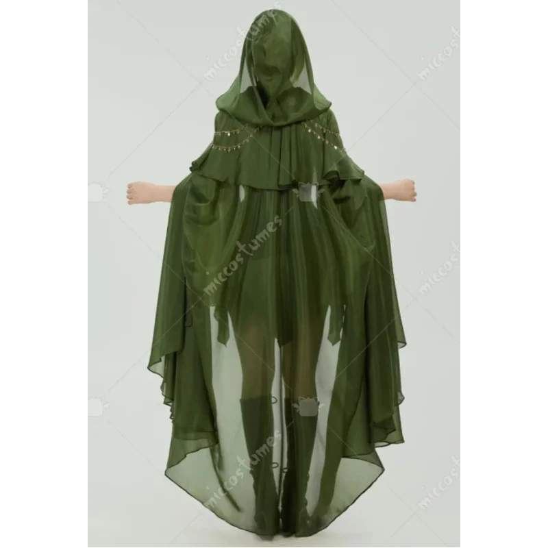 أزياء CyWomen الأنيقة للأميرة قزم التأثيرية عباءة مطرزة بياقة من الساتان ورأس أخضر مع غطاء محرك السيارة فستان الحفلات التنكرية