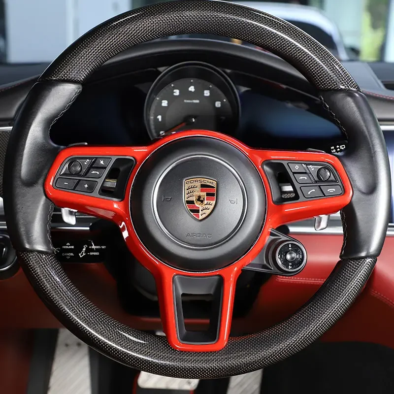 For Porsche 718 911 918 2016-2020 ABS Matt black/Carbon Fiber/Red Car Steering Wheel Frame cover Trim sticker Auto Accessories