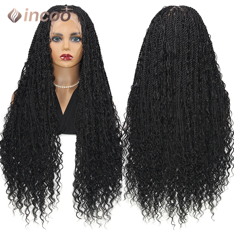 Synthetic Full Lace Front Wigs Twist Boho Box Braided Wigs Goddess Locs Braided Wig Curly Hair for Women Bohemian Box Braid Wig