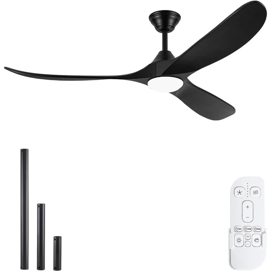 

Black Modern Ceiling Fan with Light and Remote 52 Inch 3 Blade Wood Propeller Ceiling Fan with Light Quiet Reversible DC Motor