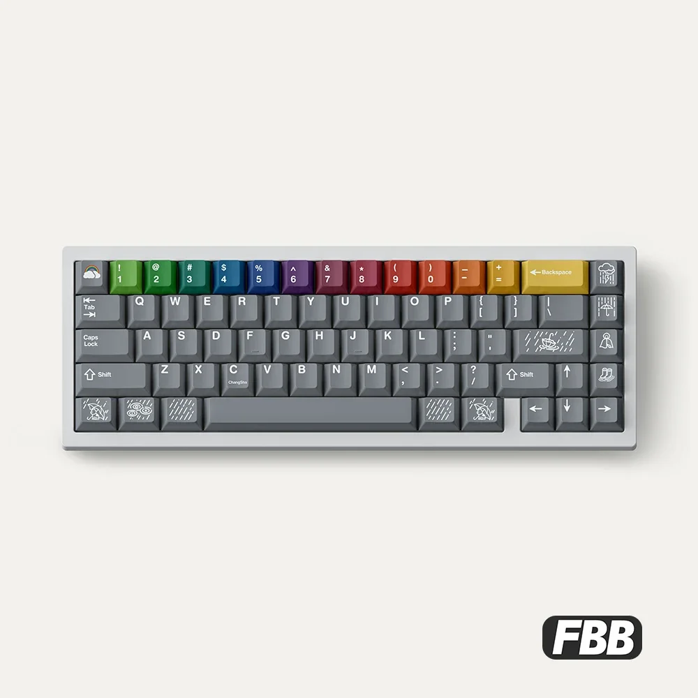 FBB Original Keycap Rainbow After Rain Hot Sublimated PBT Keycap Grey Cute Customized Office for Keyboard Key Cap PC Accessories