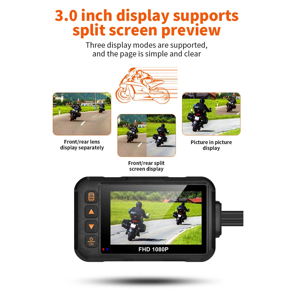 1080P/720P Video Recorder Driving Monitoring Waterproof 3 Inch Front Rear Camera Video Recorder Universal Motorcycle Accessories